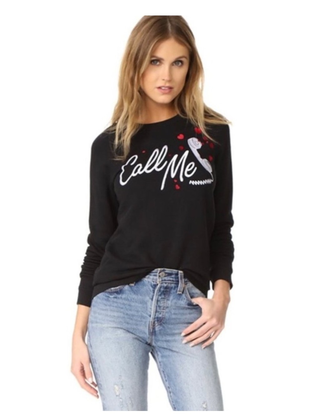 Zoe Karssen Black Crewneck Sweatshirt - Call Me - Size Large